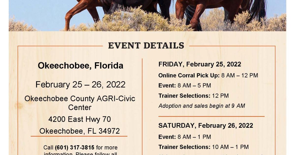 BLM to host wild horse and burro event in Okeechobee, Florida Bureau